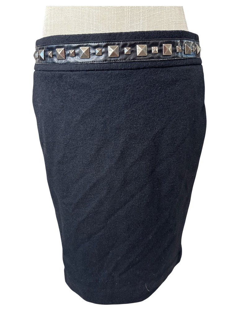 Black Studded Tory Burch Pencil Skirt With Edgy Metallic Pyramid Stud Waistband